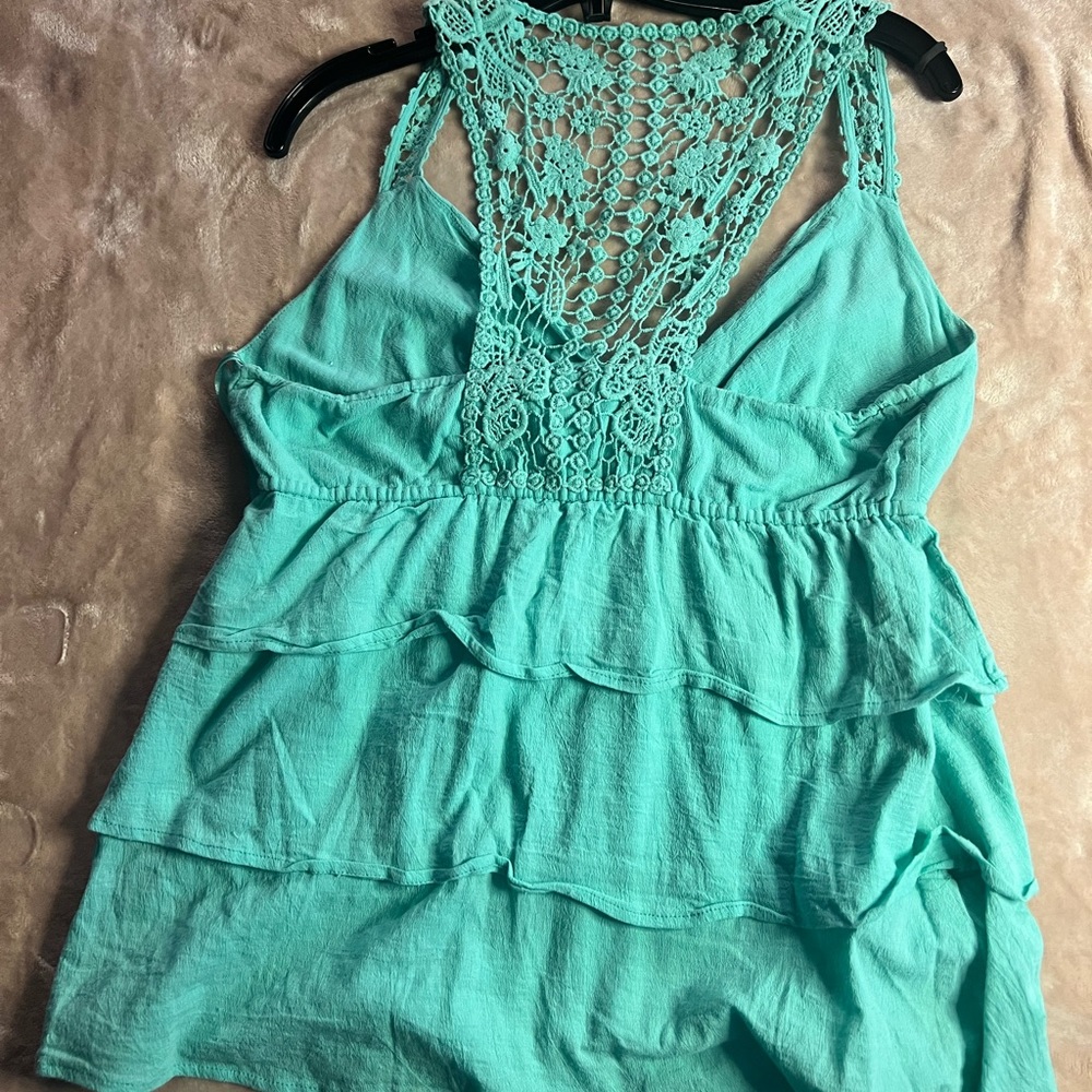 Dynamite Tiered Ruffle Tank Top with Lacey Back